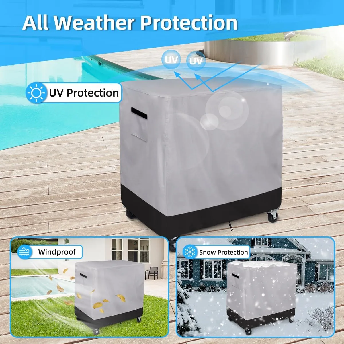 Patio Cooler Cart Cover, 600D Heavy Duty Waterproof Rolling Ice Chest Cooler Cover Fits 80-100 Quart, Black/Grey