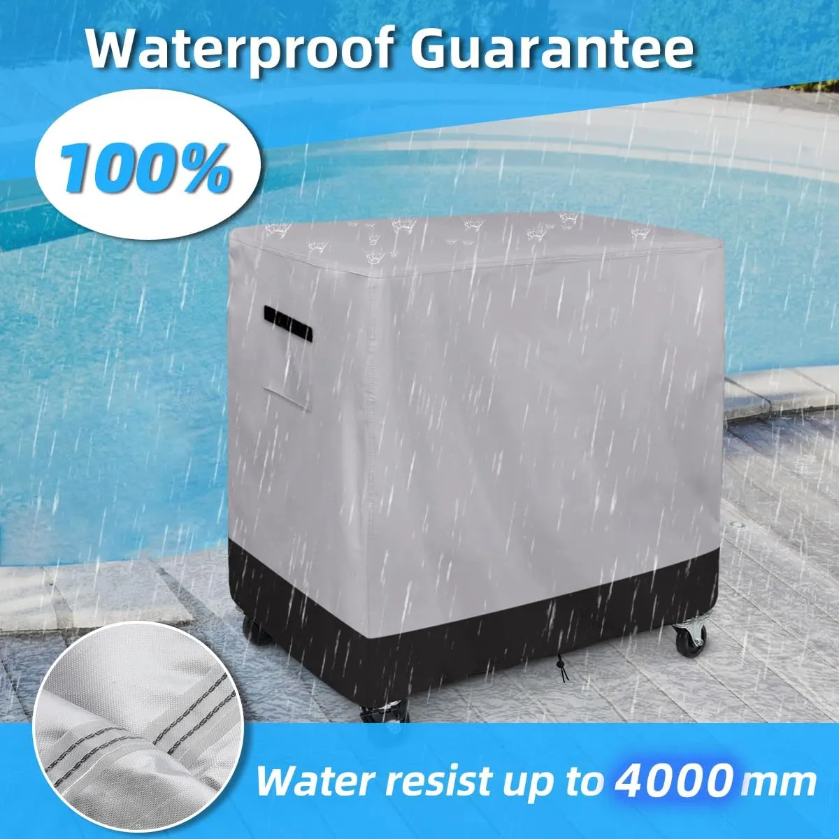 Patio Cooler Cart Cover, 600D Heavy Duty Waterproof Rolling Ice Chest Cooler Cover Fits 80-100 Quart, Black/Grey