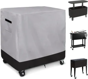 Patio Cooler Cart Cover, 600D Heavy Duty Waterproof Rolling Ice Chest Cooler Cover Fits 80-100 Quart, Black/Grey
