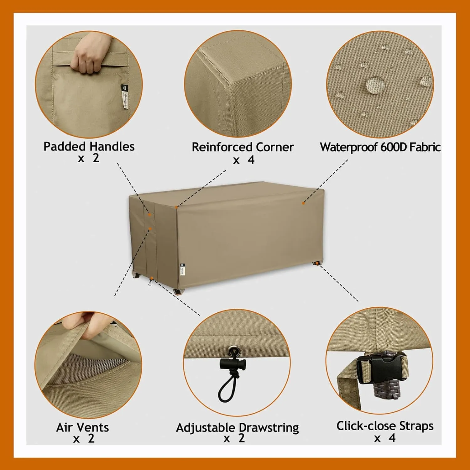 Patio Deck Box Cover, 63x30 Inch Fire Pit Covers with Straps and Handles, Waterproof Heavy Duty Outdoor Furniture Winter Cover for Keter, Suncast, Lifetime Container