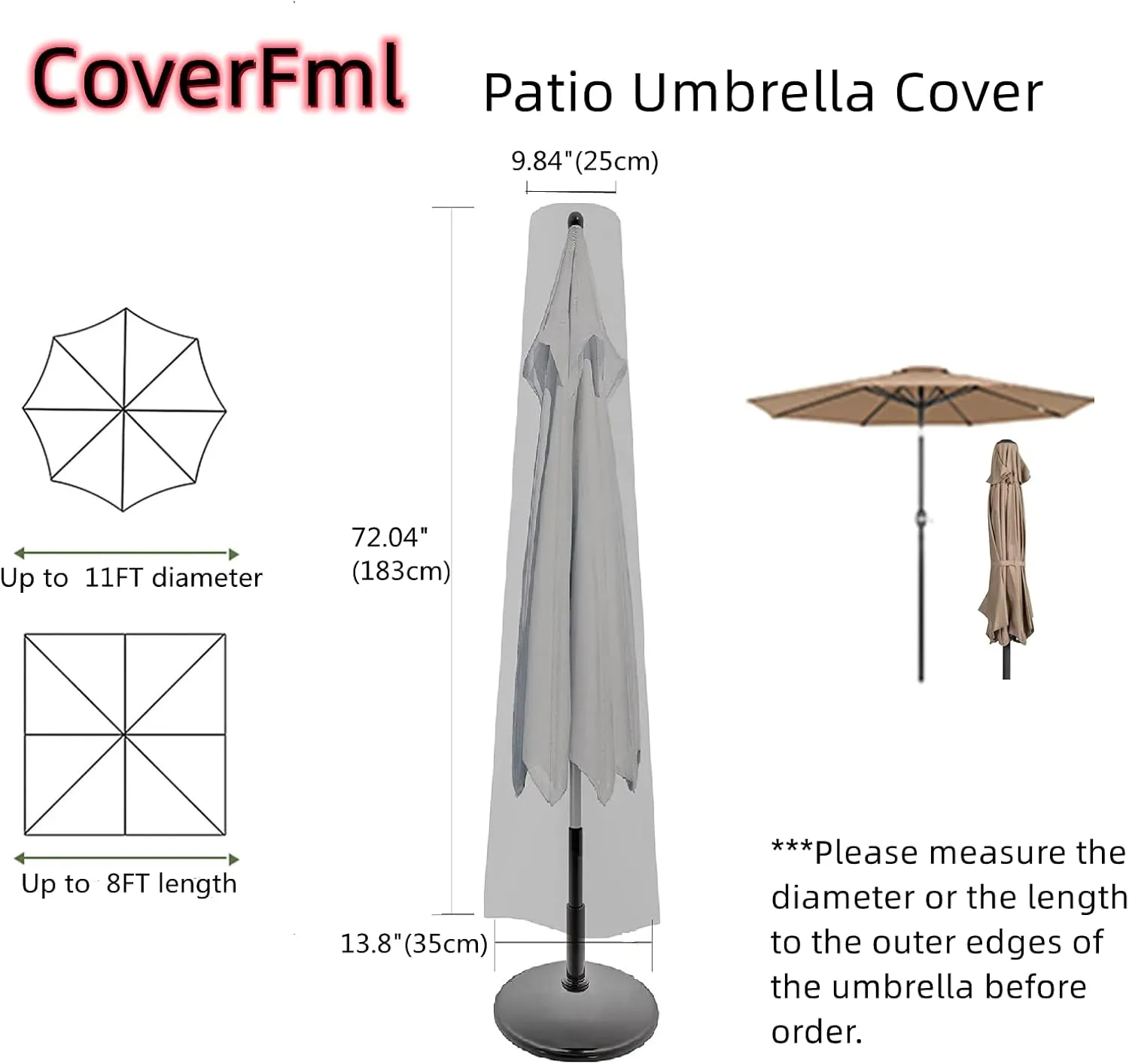 Patio Umbrella Cover, Fit 6-9Ft Outdoor Umbrella Cover, 420D Protective Waterproof And UV-Resistant, Market Umbrella Covers, With Rod And Package bag. Black-S.