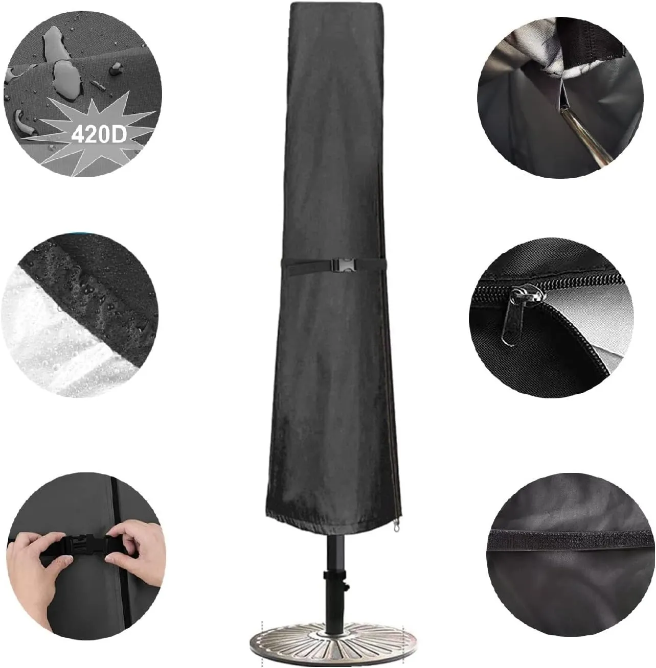 Patio Umbrella Cover, Fit 6-9Ft Outdoor Umbrella Cover, 420D Protective Waterproof And UV-Resistant, Market Umbrella Covers, With Rod And Package bag. Black-S.