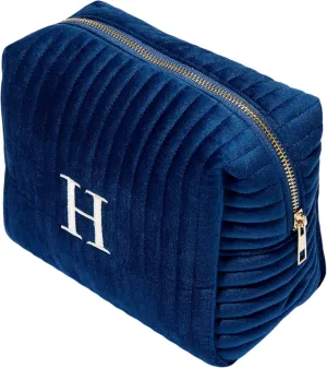 Personalization Universe Initial Embroidered Large Velvet Makeup Bag - Navy