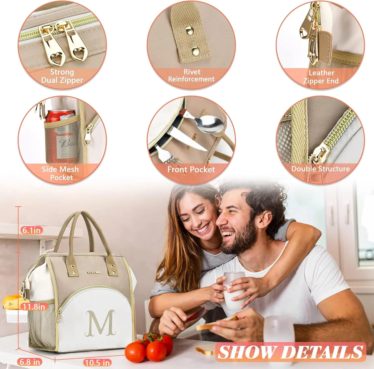Personalized Lunch Bag for Women, Reusable Insulated Lunch Box Gift for Friend Large Wide-Open Water Resistant Adult Cooler Tote Bag for Work, Travel, Picnic - Printed M
