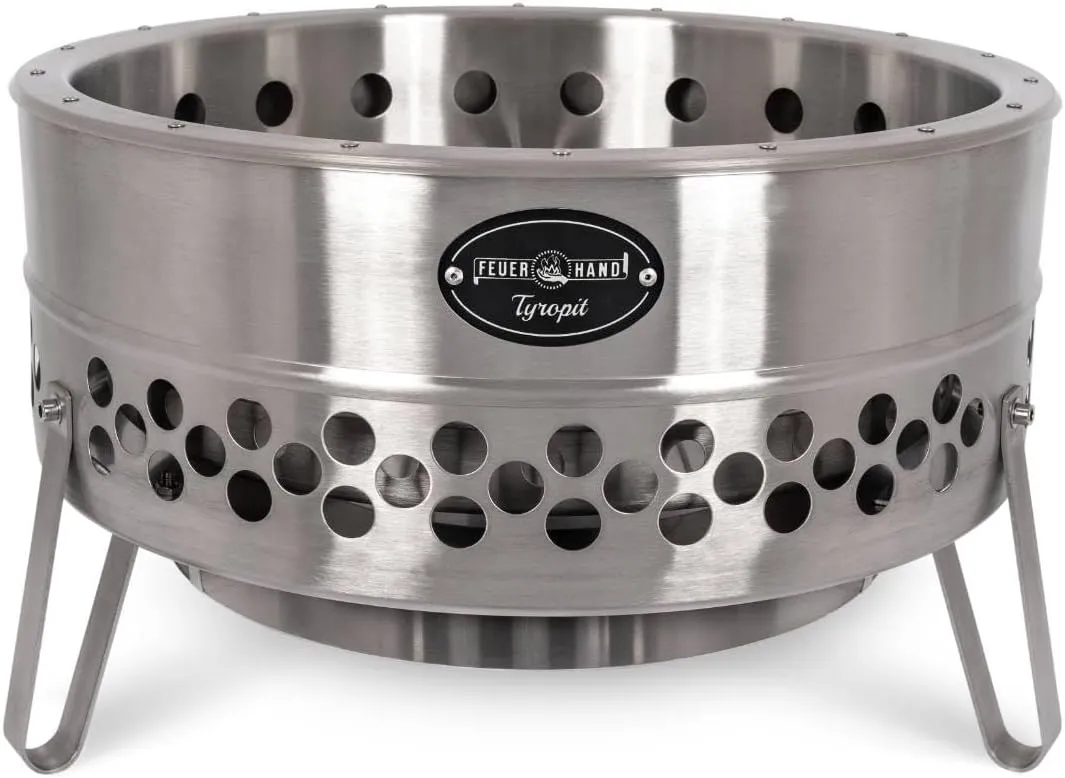 Petromax Feuerhand Tyropit Fire Bowl, Even Heat Low-Smoke Low-Soot Stainless Steel Fire Pit for Campfires, 22.4 inch Diameter