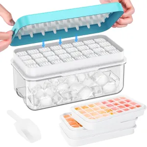 PHINOX Ice Cube Tray with Lid and Bin, 3 Pack Plastic Ice Cube Tray Molds, 96(4 * 8 * 3) pcs Ice Trays for freezer, Chilling Drinks, Whiskey & Cocktails, with Ice Container and Ice Scoop, BPA-Free