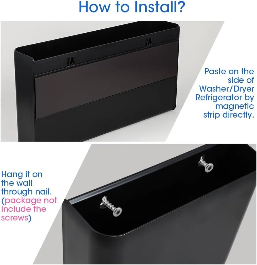 Picowe 3 PCS Magnetic Laundry Storage, Magnetic Storage Box for Laundry Room, Kitchen, Bathroom, Office, Space-Saving Trash Container Hanging on Dryer, Washer or Wall Mount Trash Bin (Black)