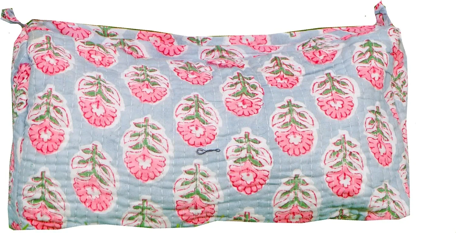 Pieces Indian Handmade Cotton Quilted Handmade Floral Hand Block Print Toiletry Bag,Cosmetic Pouch Bag Makeup Bag For Women (1, Gray), 85485