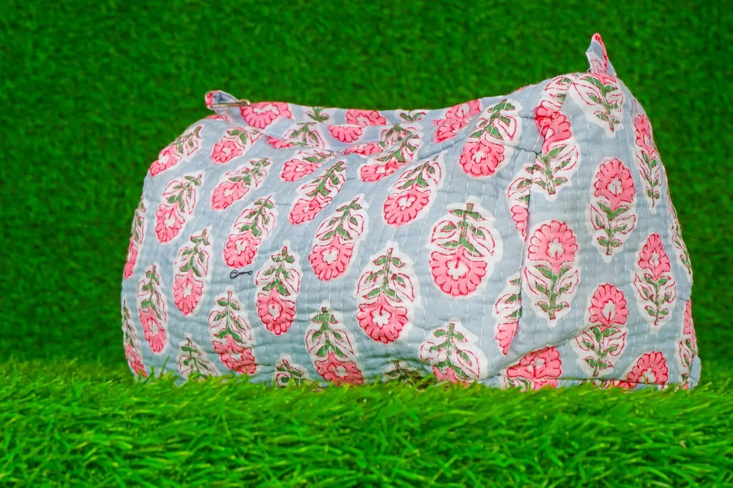 Pieces Indian Handmade Cotton Quilted Handmade Floral Hand Block Print Toiletry Bag,Cosmetic Pouch Bag Makeup Bag For Women (1, Gray), 85485