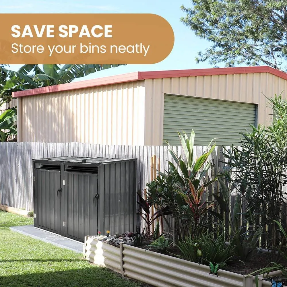 PLANTCRAFT Double Steel Wheelie Garbage Bin Storage Shed, Enclosure with 2 Opening Doors