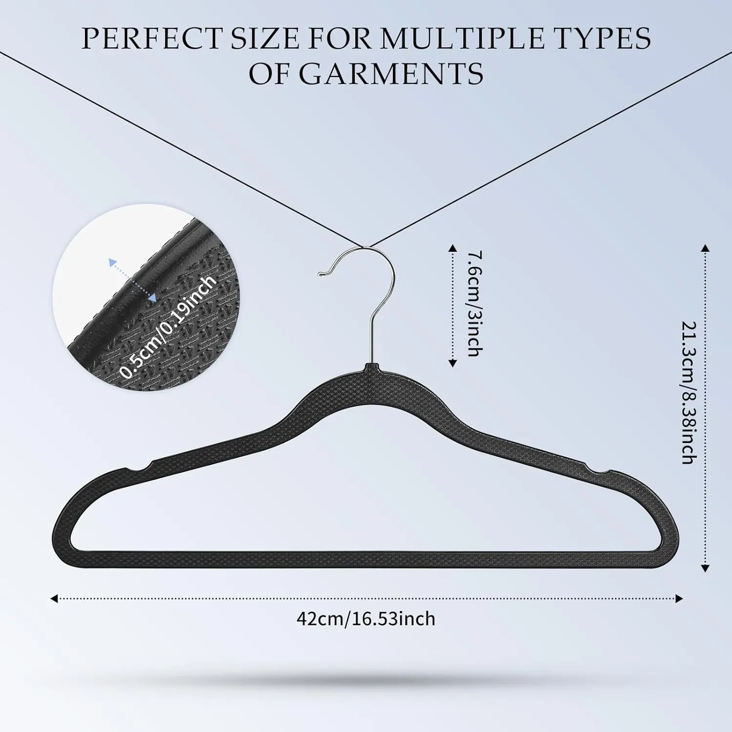 Plastic Coat Hangers 50-Pack,Non-Slip, Space Saving Closet Hangers for Dorm & Apartment - 360° Rotating, Heavy Duty, Durable (Black)