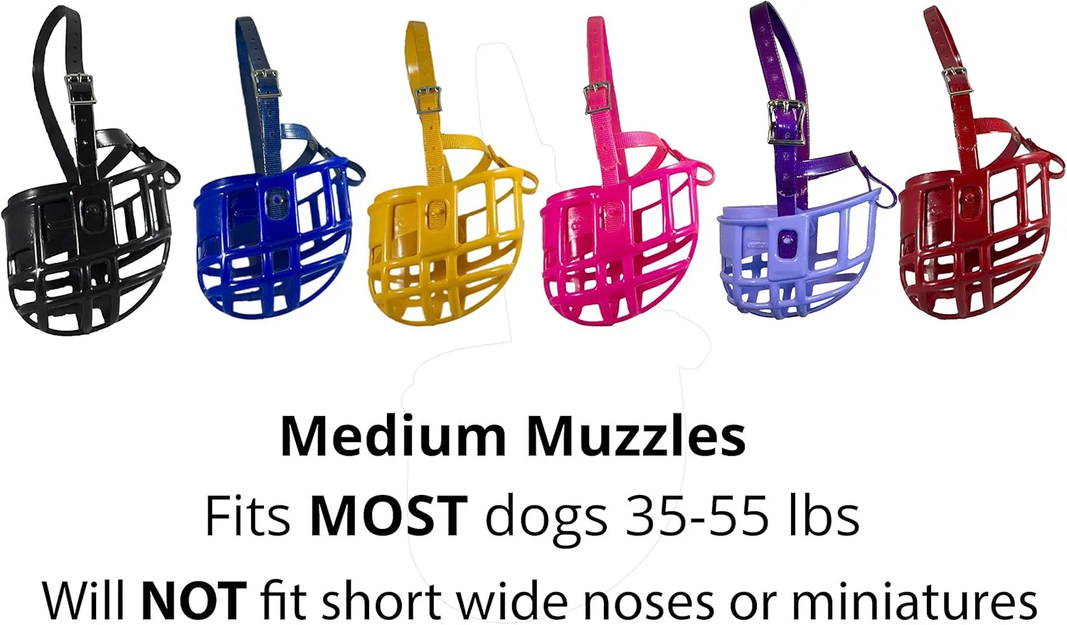 Plastic Dog Muzzle with Adjustable Plastic Coated Nylon Headstall - Made in The USA - (Medium, Black)