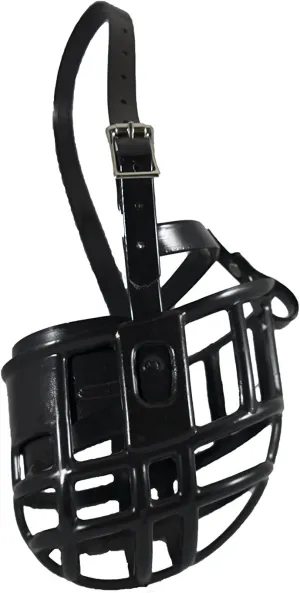Plastic Dog Muzzle with Adjustable Plastic Coated Nylon Headstall - Made in The USA - (Medium, Black)
