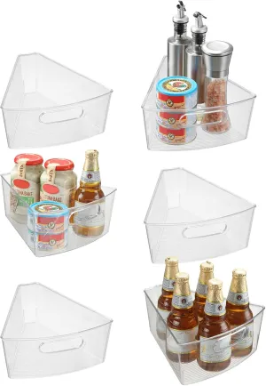Plastic Lazy Susan Wedge Storage Bin 6 Pack Storage Containers with Handle Clear 1/8 Wedge Durable Pantry Organizers Kitchen Spaces Corner Storage Bins for Pantry, Bathroom,Corners
