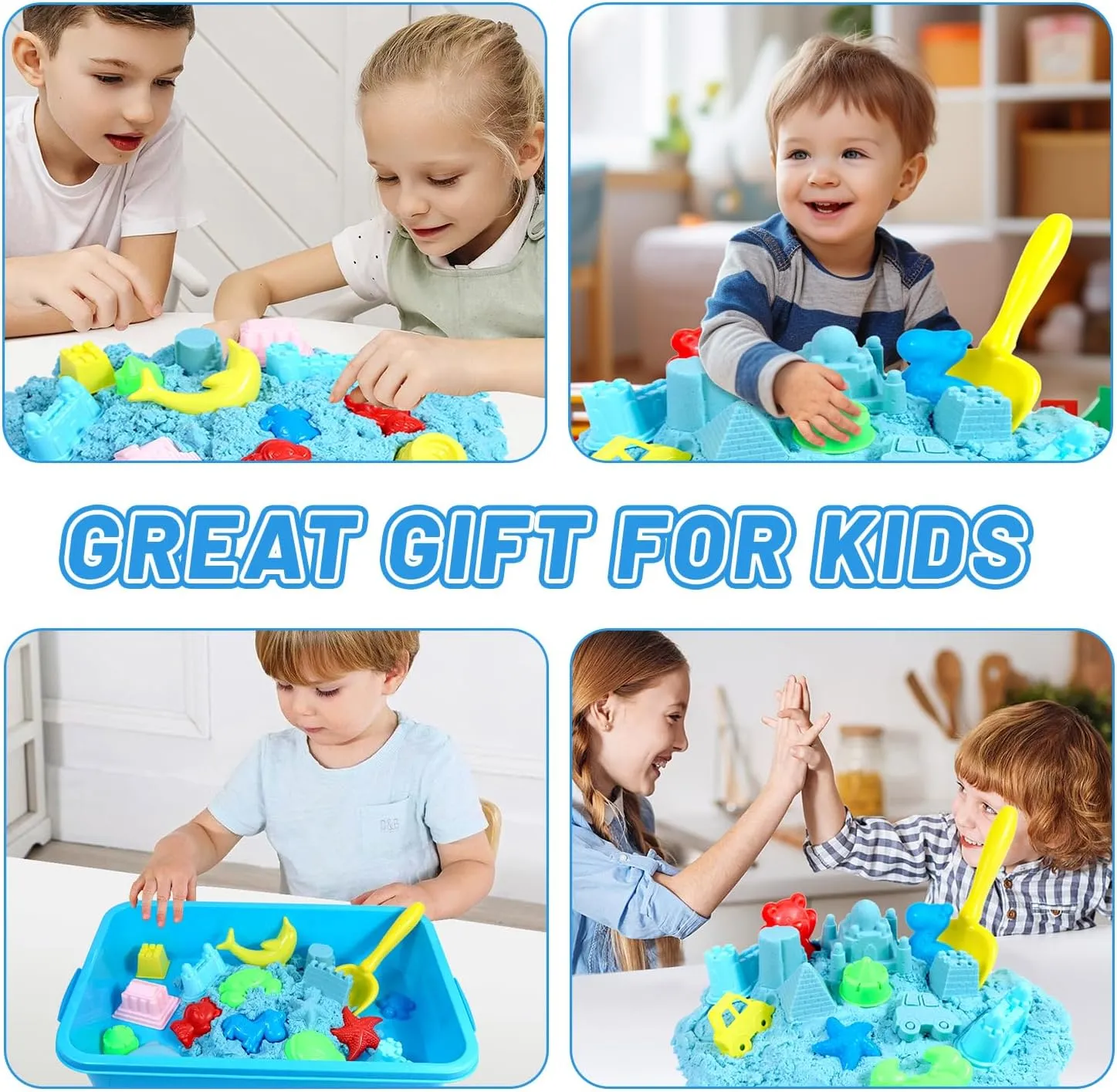 Play Sand Kit, 51Pcs Sandbox Toys Set for Boys Girls, 2lbs Magic Blue Sand, Mold Tools, Inflatable Tray, Storage Box, Funny Birthday Christmas Gift
