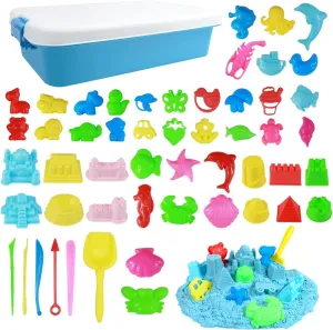 Play Sand Kit, 51Pcs Sandbox Toys Set for Boys Girls, 2lbs Magic Blue Sand, Mold Tools, Inflatable Tray, Storage Box, Funny Birthday Christmas Gift