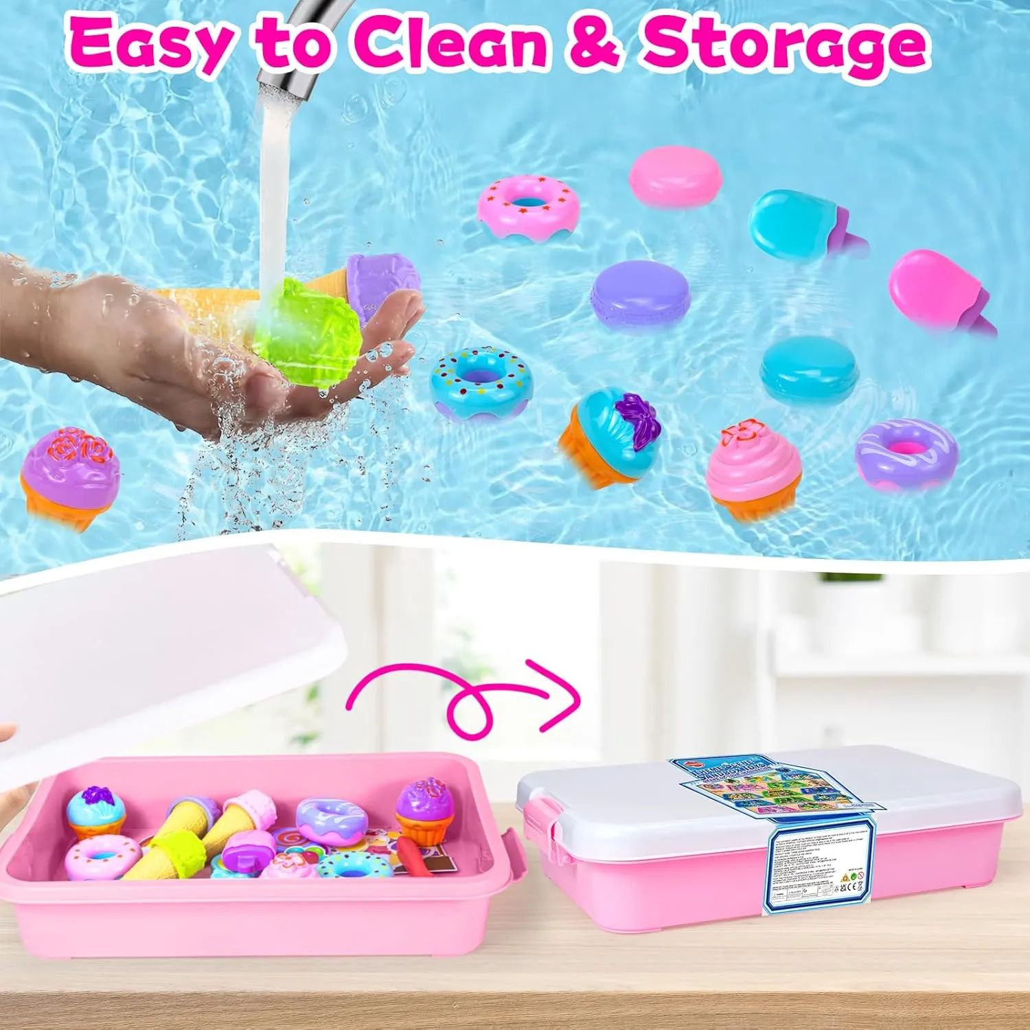 Play Sand Kit for Girls, Ice Cream Sensory Bin Sandbox, Creative Bake Shop with 2.2lbs Magic Sand, Ice Cream & Cake Models, Cleaning Tools, Pretend Beach Cake Stand Toys Gift for Toddler Ages 3-8