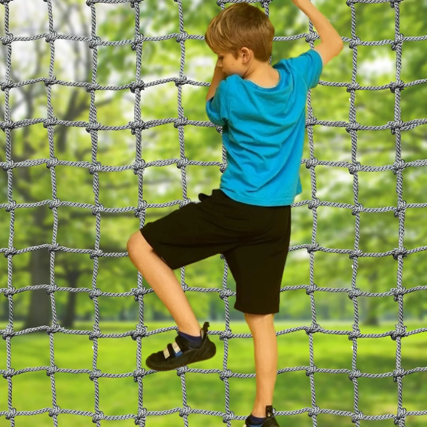 Playground Net Climbing Net 4.9' x 9.9', Heavy Duty Safety Net Climbing Cargo Net Rope Ladder Swing Nylon Rope, Balcony Banister Protection Fence Decor for Indoor & Outdoor, Treehouse