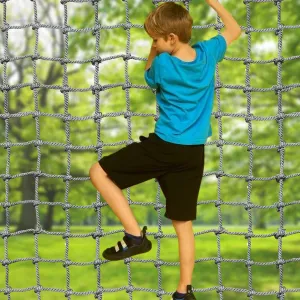Playground Net Climbing Net 4.9' x 9.9', Heavy Duty Safety Net Climbing Cargo Net Rope Ladder Swing Nylon Rope, Balcony Banister Protection Fence Decor for Indoor & Outdoor, Treehouse