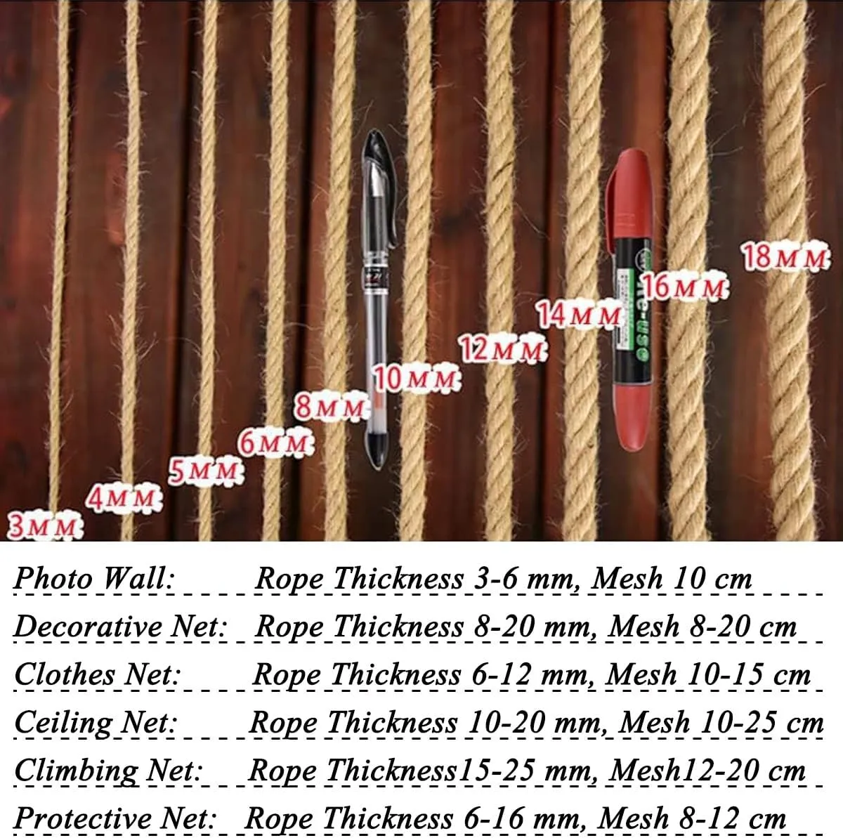 Playground Rope Net,8mm Thick Hemp Rope Net,Heavy Duty Cargo Net Diamond Grid ,Training Net for Kids Outdoor,Yard Frame Climbing Net, Treehouse Rope Ladder,Safety Rope Net for Kids(Size:1mx6m)