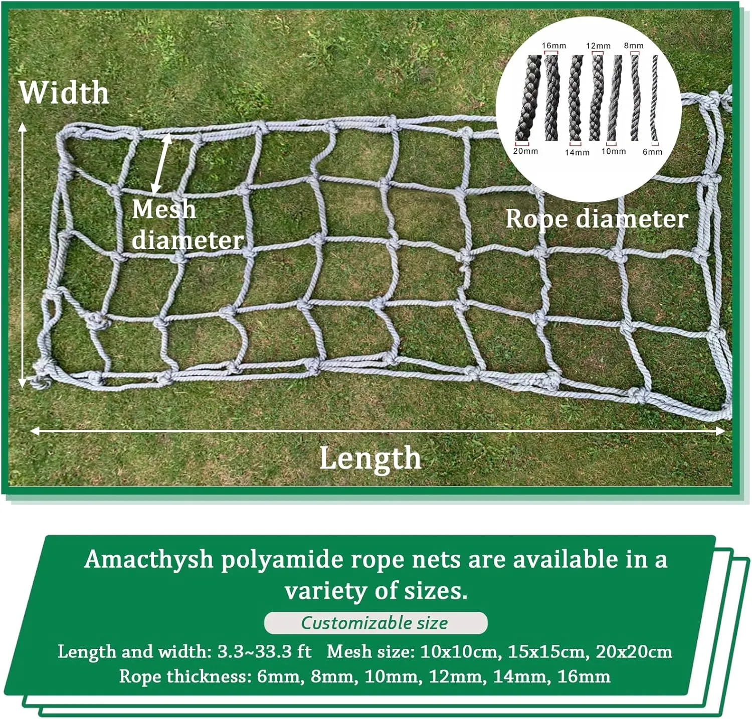 Playground Safety Net Climbing Net, Heavy Duty Climbing Cargo Net,Rope Ladder Frame Net, Balcony Protection Net,Tree House Climbing Accessories(Size:3.3 * 27.9ft)
