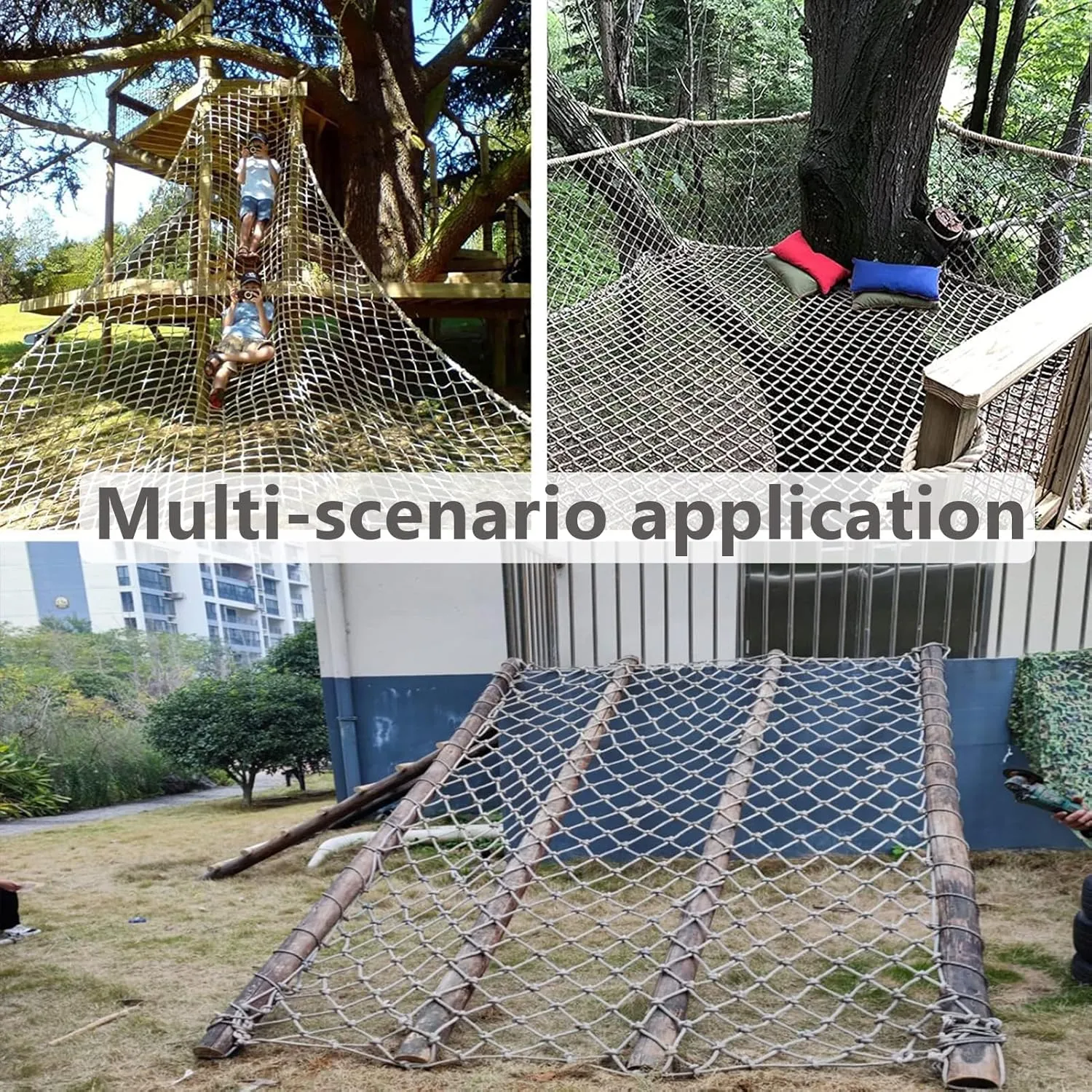 Playground Safety Net Climbing Net, Heavy Duty Climbing Cargo Net,Rope Ladder Frame Net, Balcony Protection Net,Tree House Climbing Accessories(Size:3.3 * 27.9ft)
