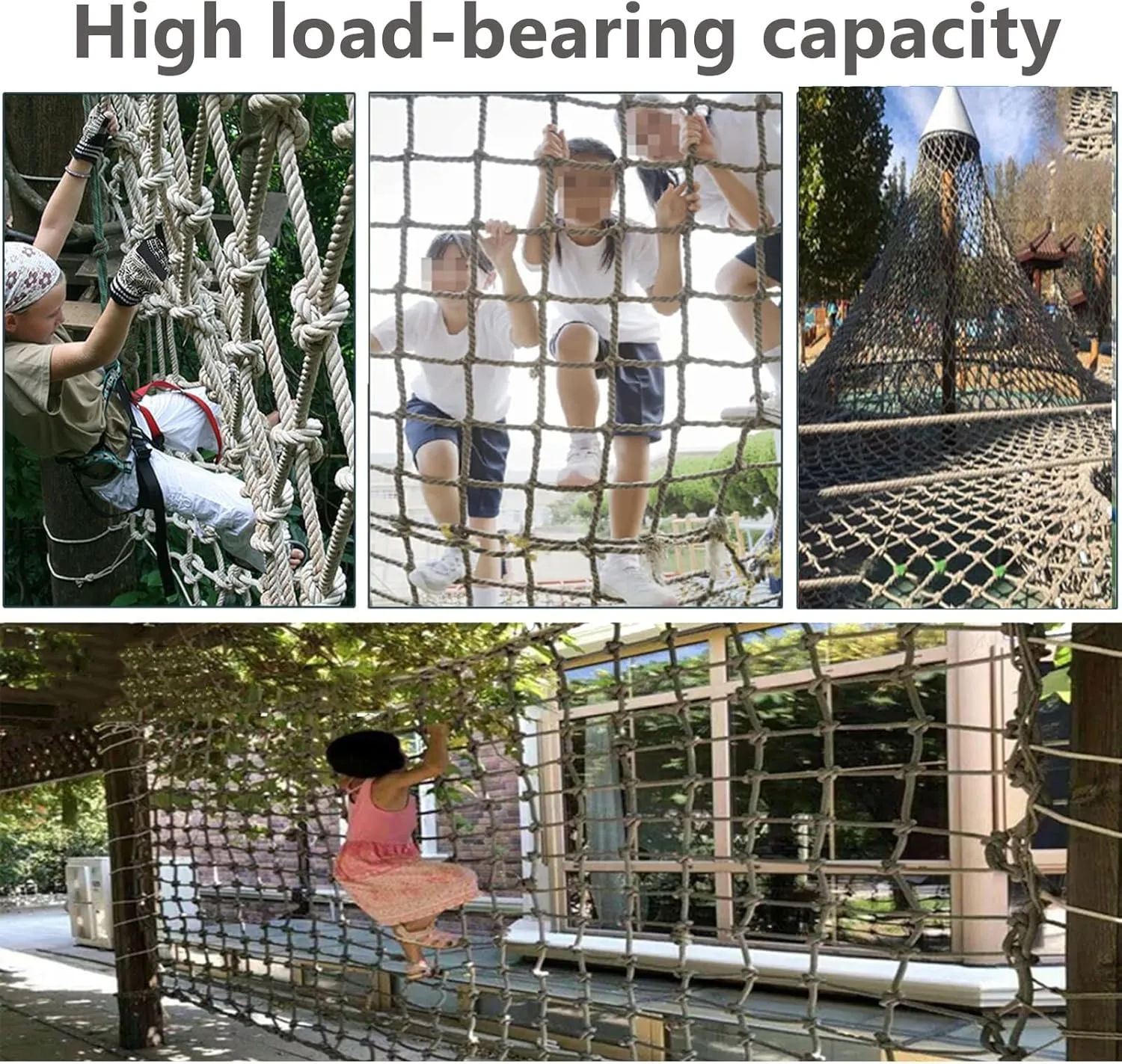 Playground Safety Net Climbing Net, Heavy Duty Climbing Cargo Net,Rope Ladder Frame Net, Balcony Protection Net,Tree House Climbing Accessories(Size:3.3 * 27.9ft)