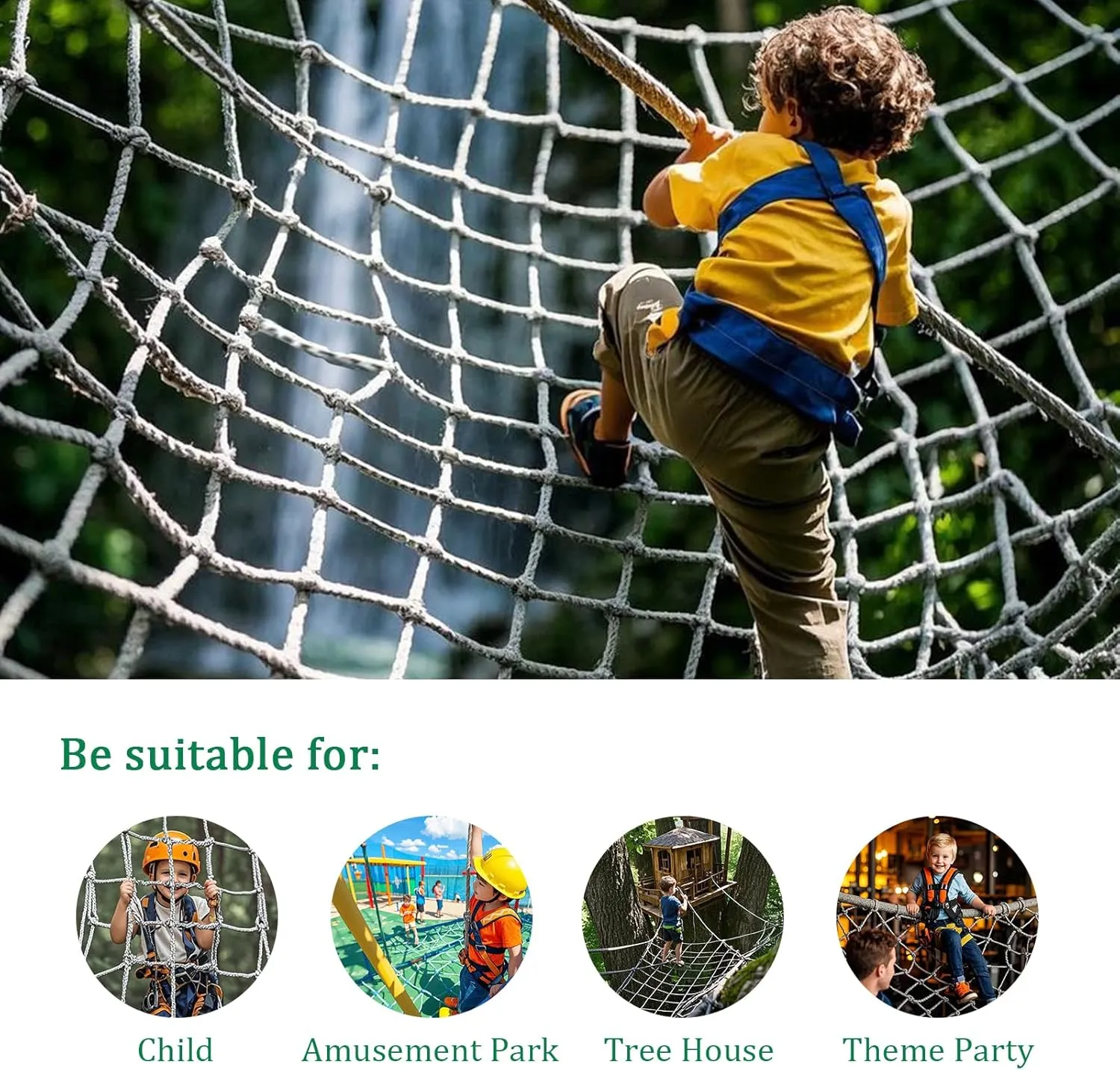 Playground Safety Net Climbing Net, Heavy Duty Climbing Cargo Net,Rope Ladder Frame Net, Balcony Protection Net,Tree House Climbing Accessories(Size:3.3 * 27.9ft)