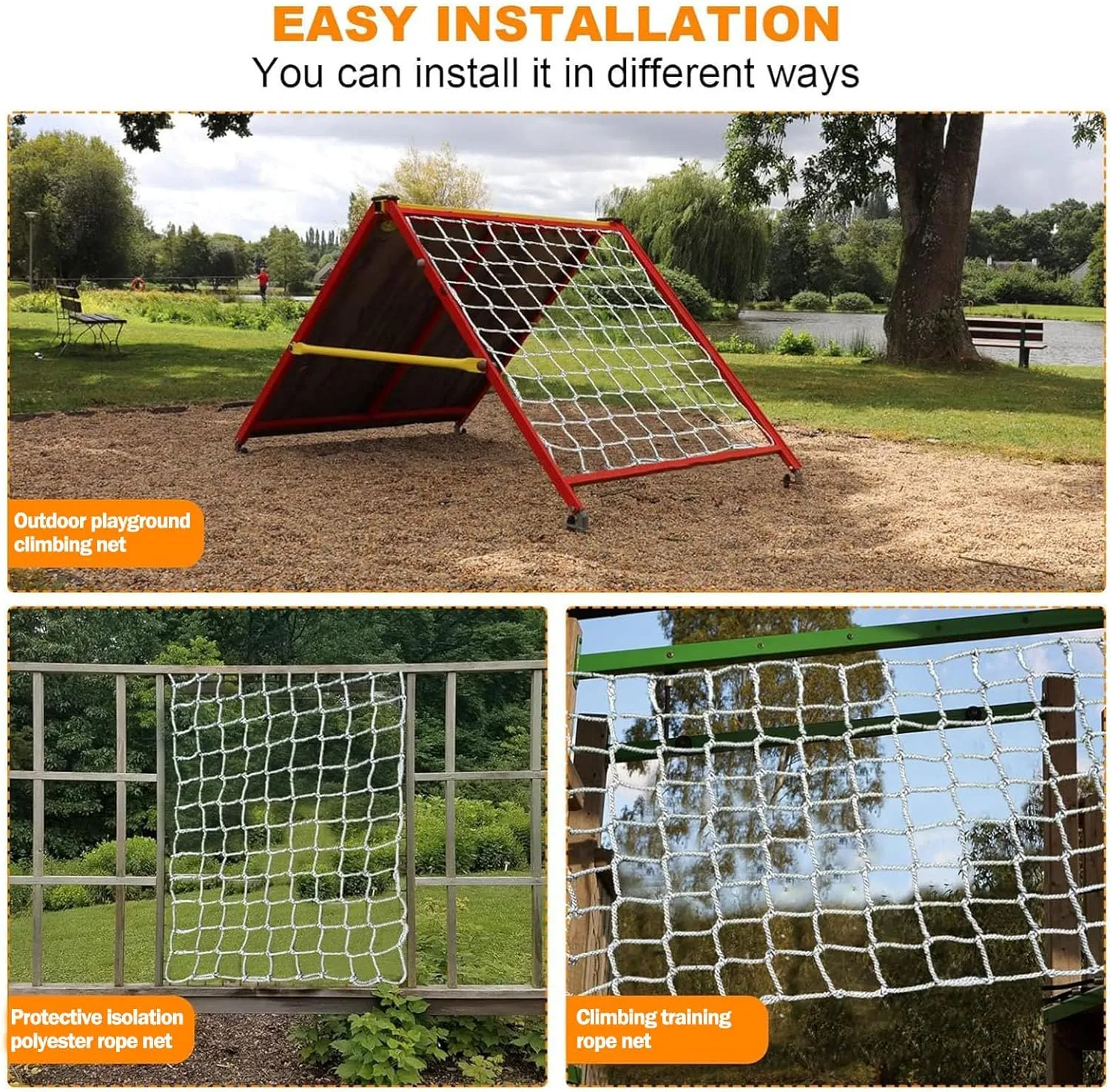Polyester Playground Climbing Net, Climbing Cargo Rope Net, Safety Protection Net, Heavy Duty Climbing Net for Outdoor, Rope Ladder, Treehouse(Size:1Mx4M(3.3FTx13.1FT))