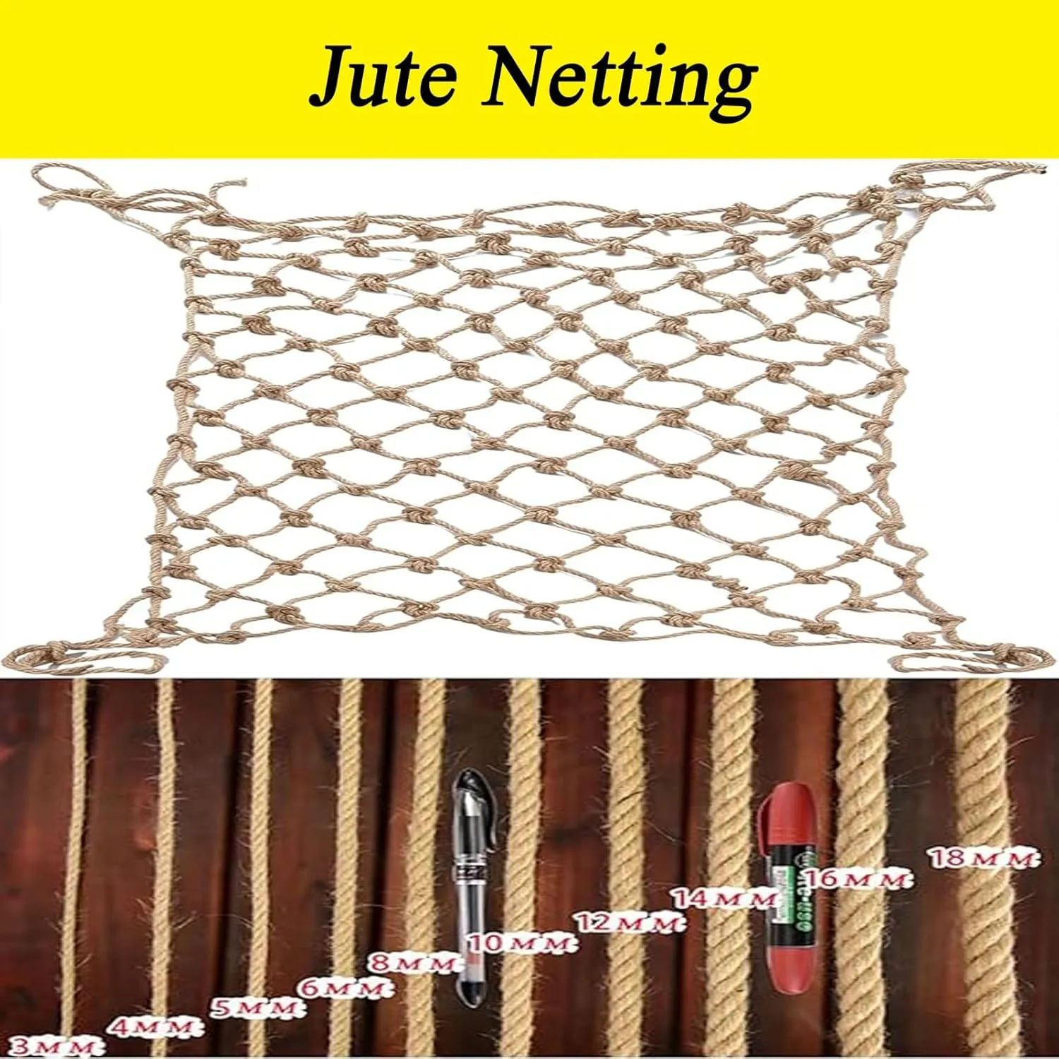Polyester Playground Net, Heavy Duty Large Climbing Cargo Nets, Kids Safety Protection Net, Rope Ladder, Swingset, for Kids Adult, Indoor Outdoor, Treehouse, Jute Netting,20x23FT / 6x7(M)