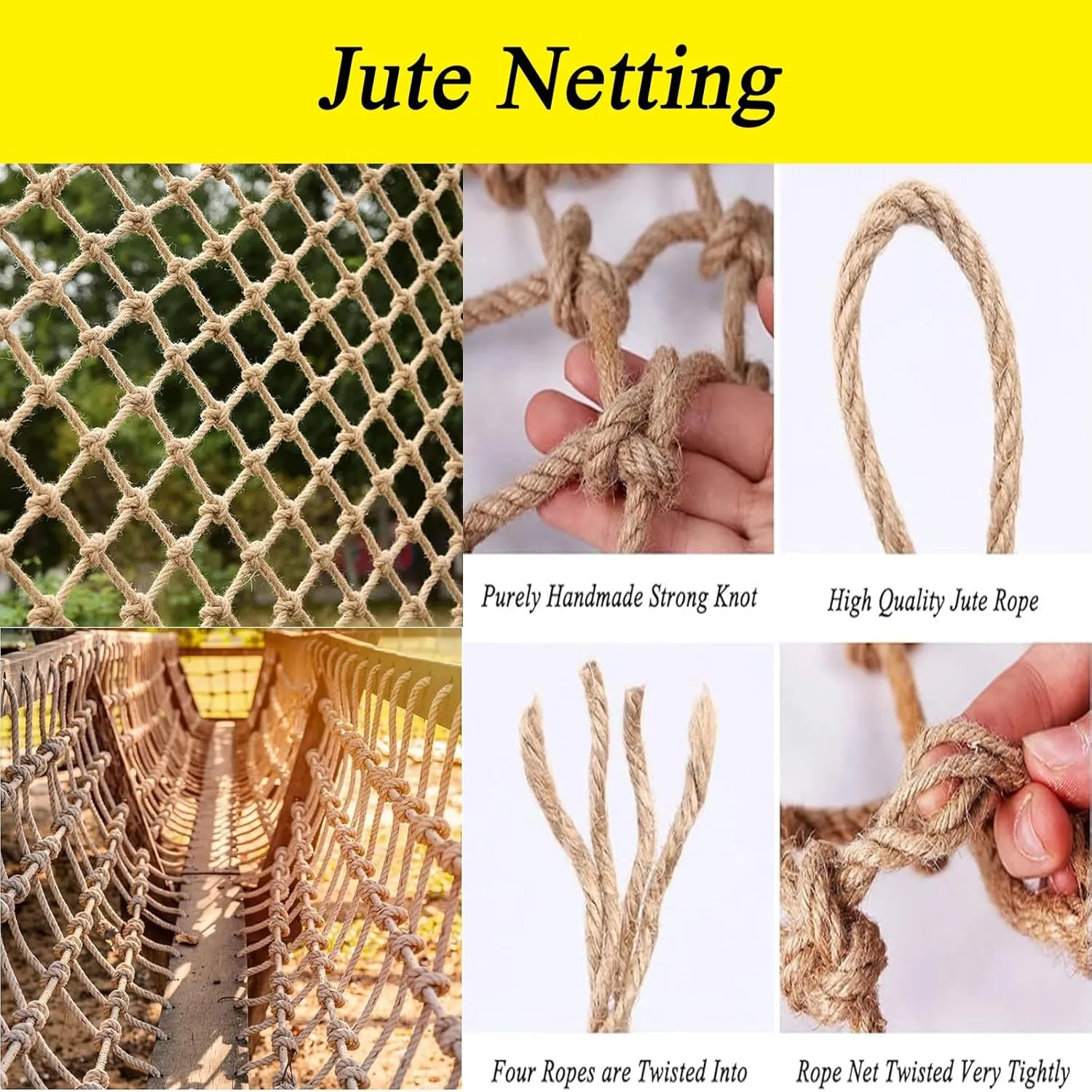 Polyester Playground Net, Heavy Duty Large Climbing Cargo Nets, Kids Safety Protection Net, Rope Ladder, Swingset, for Kids Adult, Indoor Outdoor, Treehouse, Jute Netting,20x23FT / 6x7(M)
