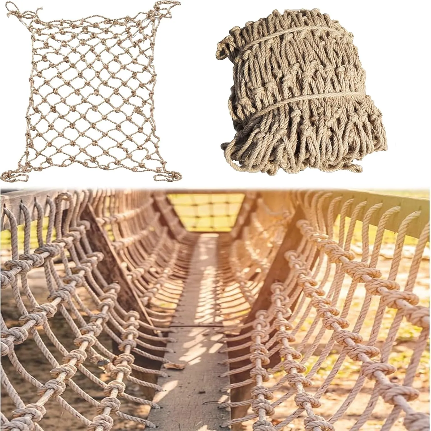 Polyester Playground Net, Heavy Duty Large Climbing Cargo Nets, Kids Safety Protection Net, Rope Ladder, Swingset, for Kids Adult, Indoor Outdoor, Treehouse, Jute Netting,20x23FT / 6x7(M)