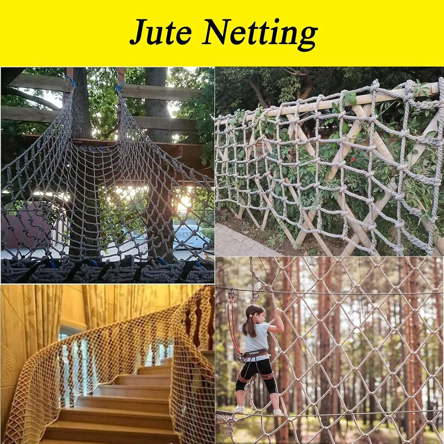 Polyester Playground Net, Heavy Duty Large Climbing Cargo Nets, Kids Safety Protection Net, Rope Ladder, Swingset, for Kids Adult, Indoor Outdoor, Treehouse, Jute Netting,20x23FT / 6x7(M)