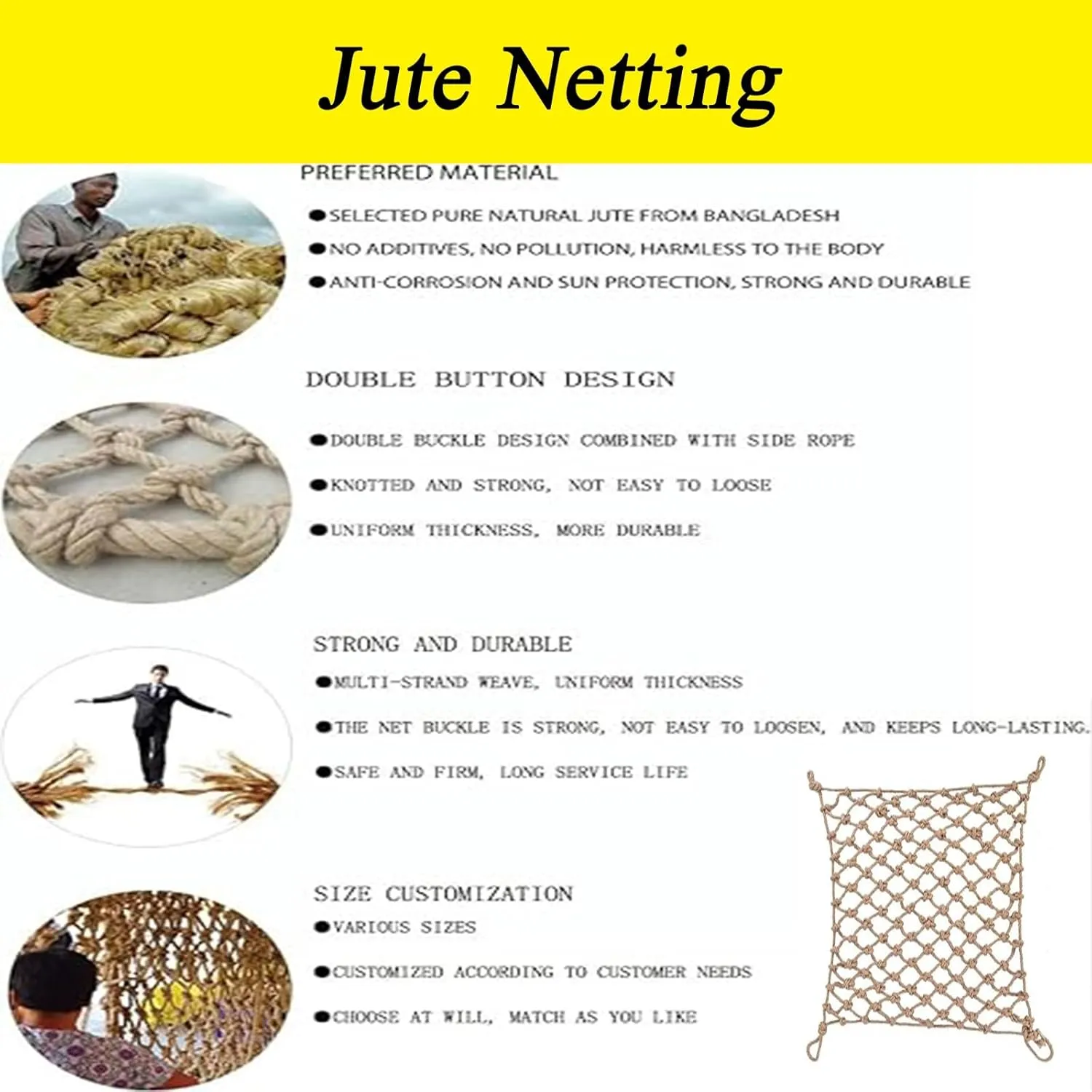 Polyester Playground Net, Heavy Duty Large Climbing Cargo Nets, Kids Safety Protection Net, Rope Ladder, Swingset, for Kids Adult, Indoor Outdoor, Treehouse, Jute Netting,20x23FT / 6x7(M)