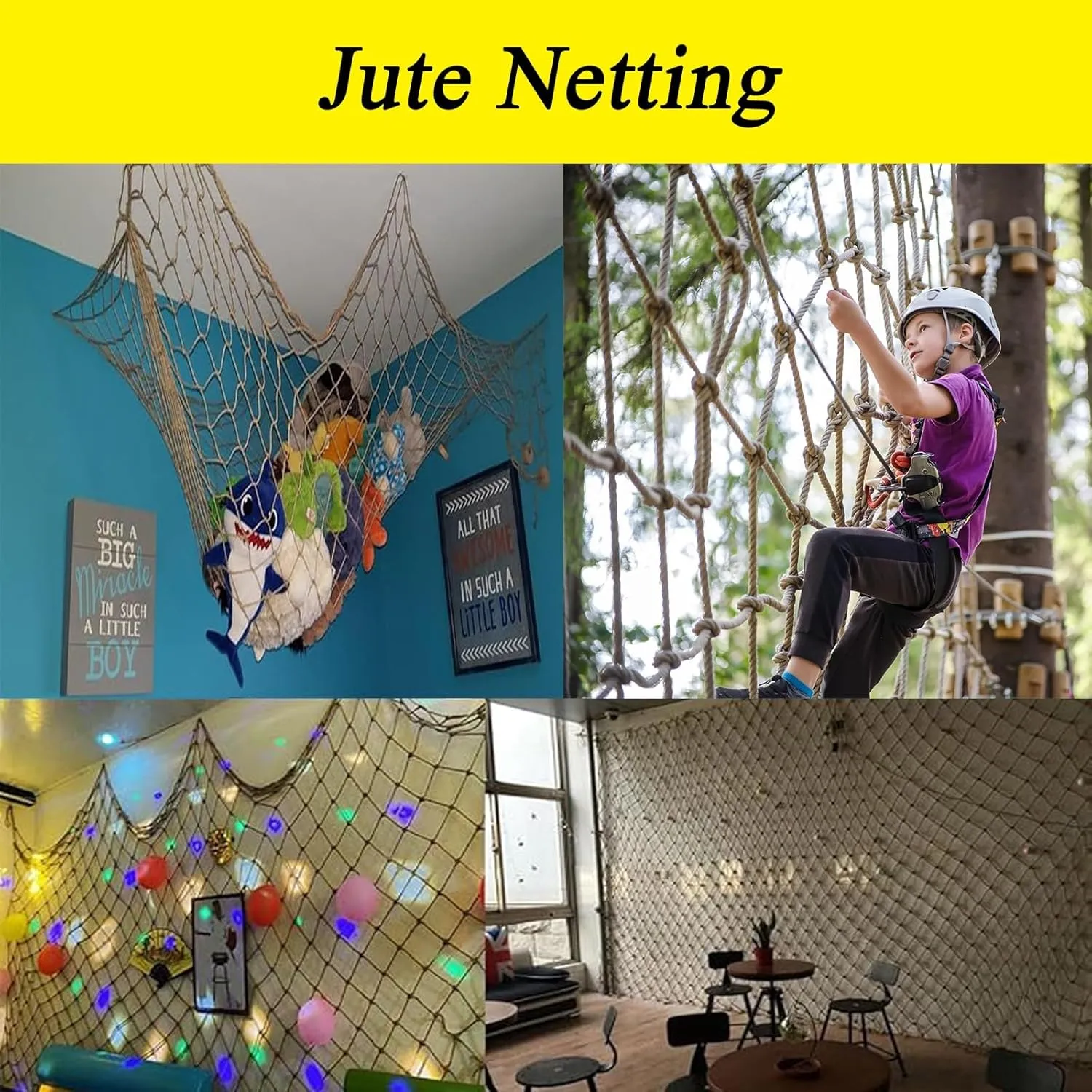 Polyester Playground Net, Heavy Duty Large Climbing Cargo Nets, Kids Safety Protection Net, Rope Ladder, Swingset, for Kids Adult, Indoor Outdoor, Treehouse, Jute Netting,20x23FT / 6x7(M)