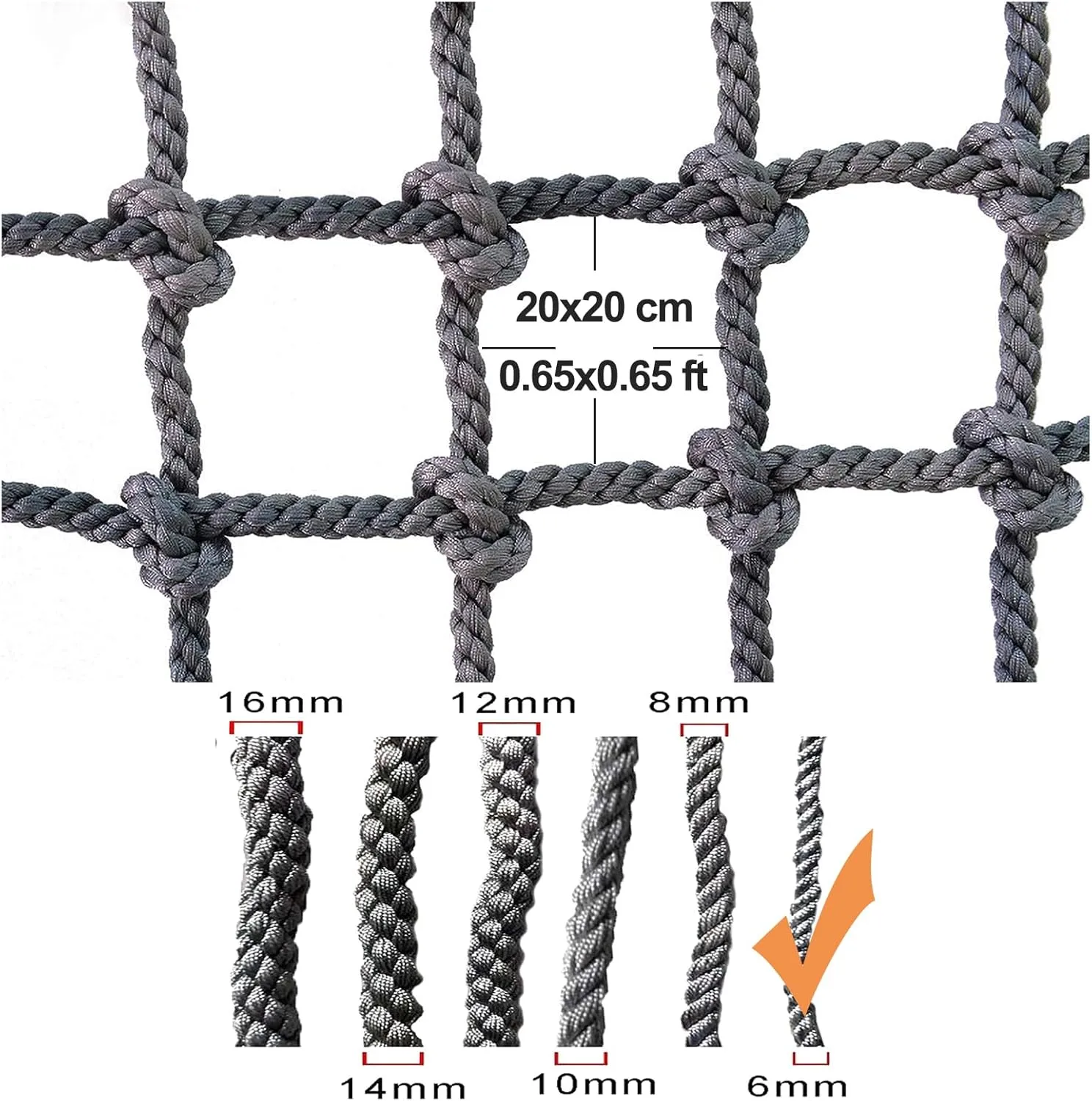 Polyester Rope Playground Climbing Net, Safety Protection Net, Heavy Duty Climbing Net Climbing Cargo Rope Net for Outdoor, Rope Ladder, Swingset, Treehouse(Size:1Mx2M(3.3FTx6.6FT))