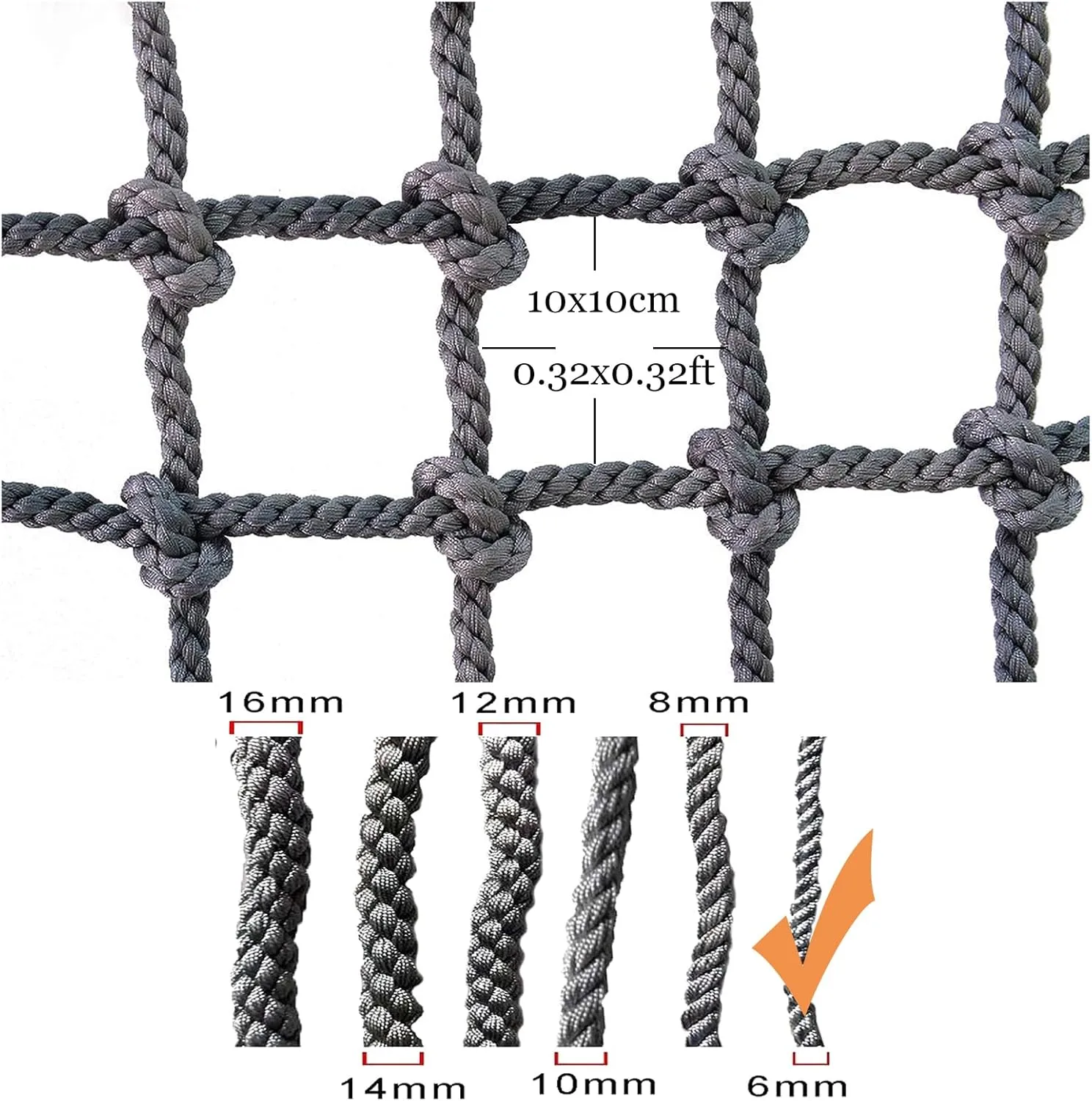 Polyester Rope Playground Climbing Net, Safety Protection Net, Heavy Duty Climbing Net Climbing Cargo Rope Net for Outdoor, Rope Ladder, Swingset, Treehouse(Size:3.3FTx9.8FT)