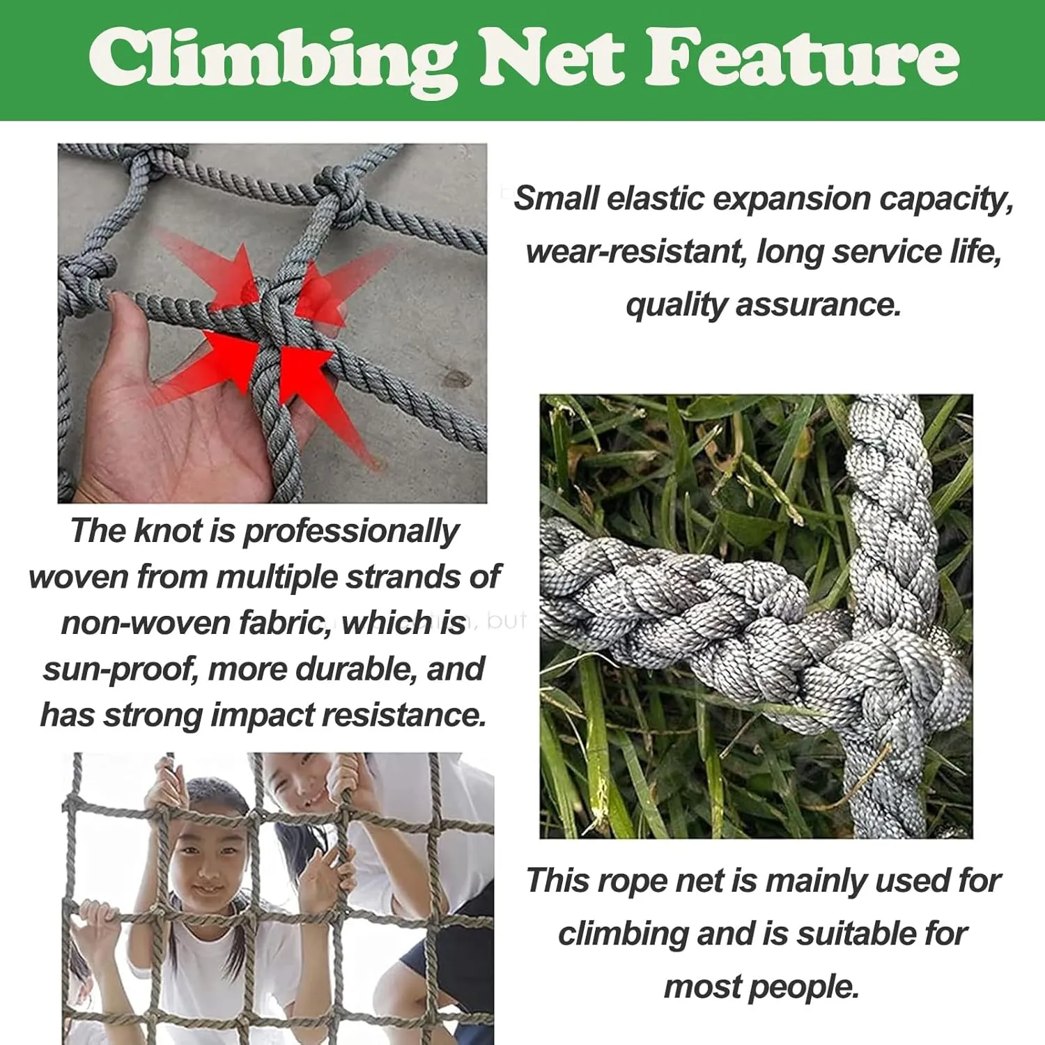 Polyester Rope Playground Climbing Net, Safety Protection Net, Heavy Duty Climbing Net Climbing Cargo Rope Net for Outdoor, Rope Ladder, Swingset, Treehouse(Size:3.3FTx9.8FT)