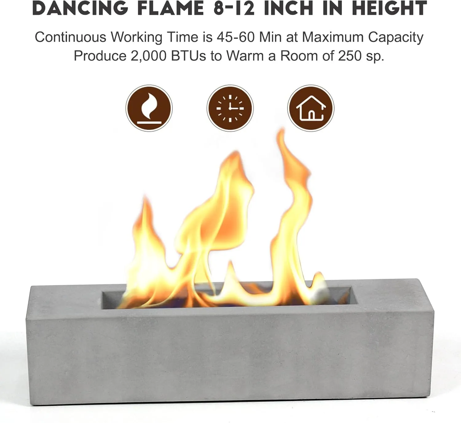 Poofzy Table Top Firepit, Indoor Fire Pit Tabletop Concrete, Portable Ethanol Tabletop Fireplace Outdoor for Patio Home Decor Housewarming 14.9x3.3x3.3 in (Gray)