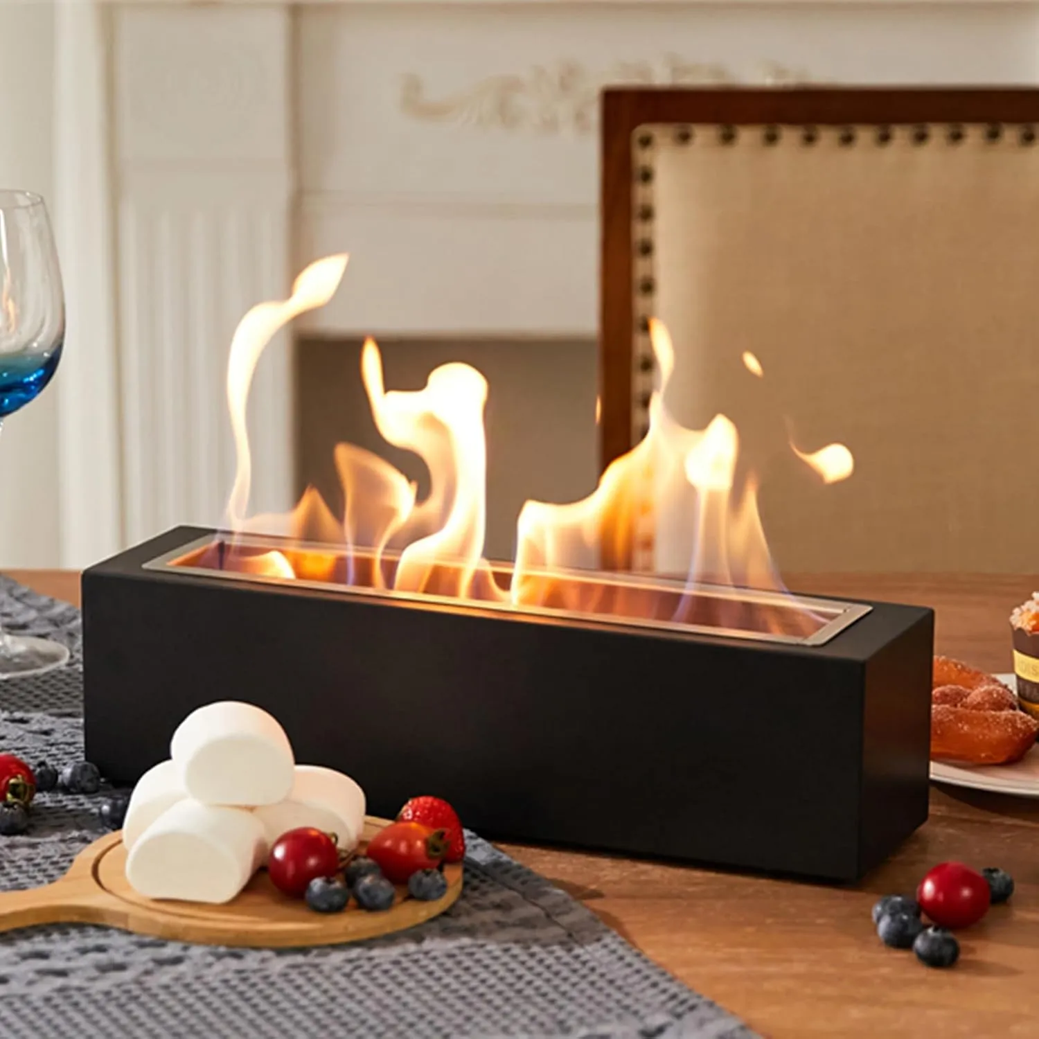 Poofzy Table Top Firepit, Indoor Fire Pit Tabletop, Rectangular Metal Tabletop Fire Pit Outdoor, Portable Tabletop Fireplace - 15.2 x 4 x 4 Inch