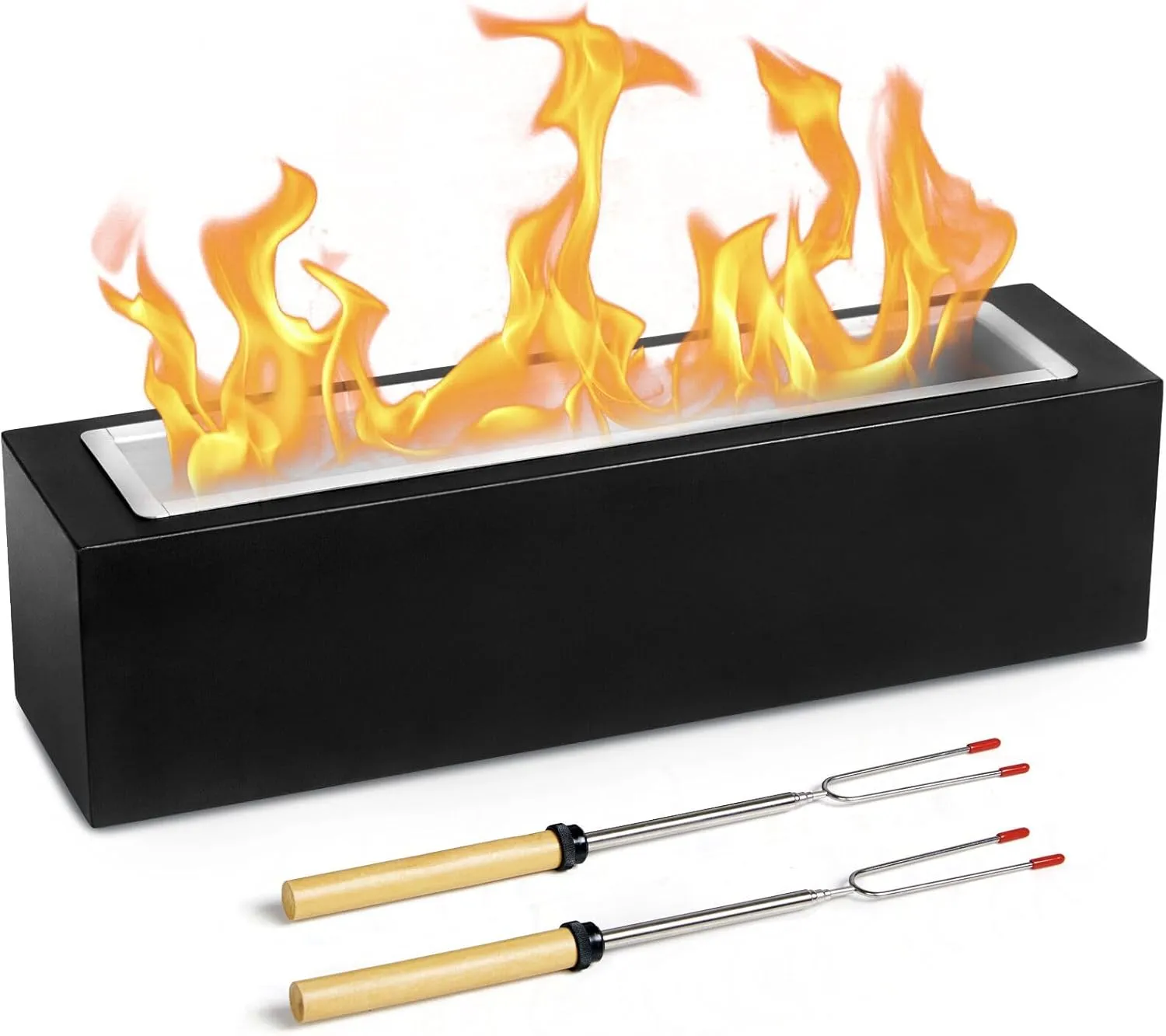 Poofzy Table Top Firepit, Indoor Fire Pit Tabletop, Rectangular Metal Tabletop Fire Pit Outdoor, Portable Tabletop Fireplace - 15.2 x 4 x 4 Inch