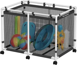Pool Storage Bin, 142 Gallons, Holder for Noodles, Toys, Floats, Towels, Mesh Organizer for Swimming Equipments, Basic Plus Style