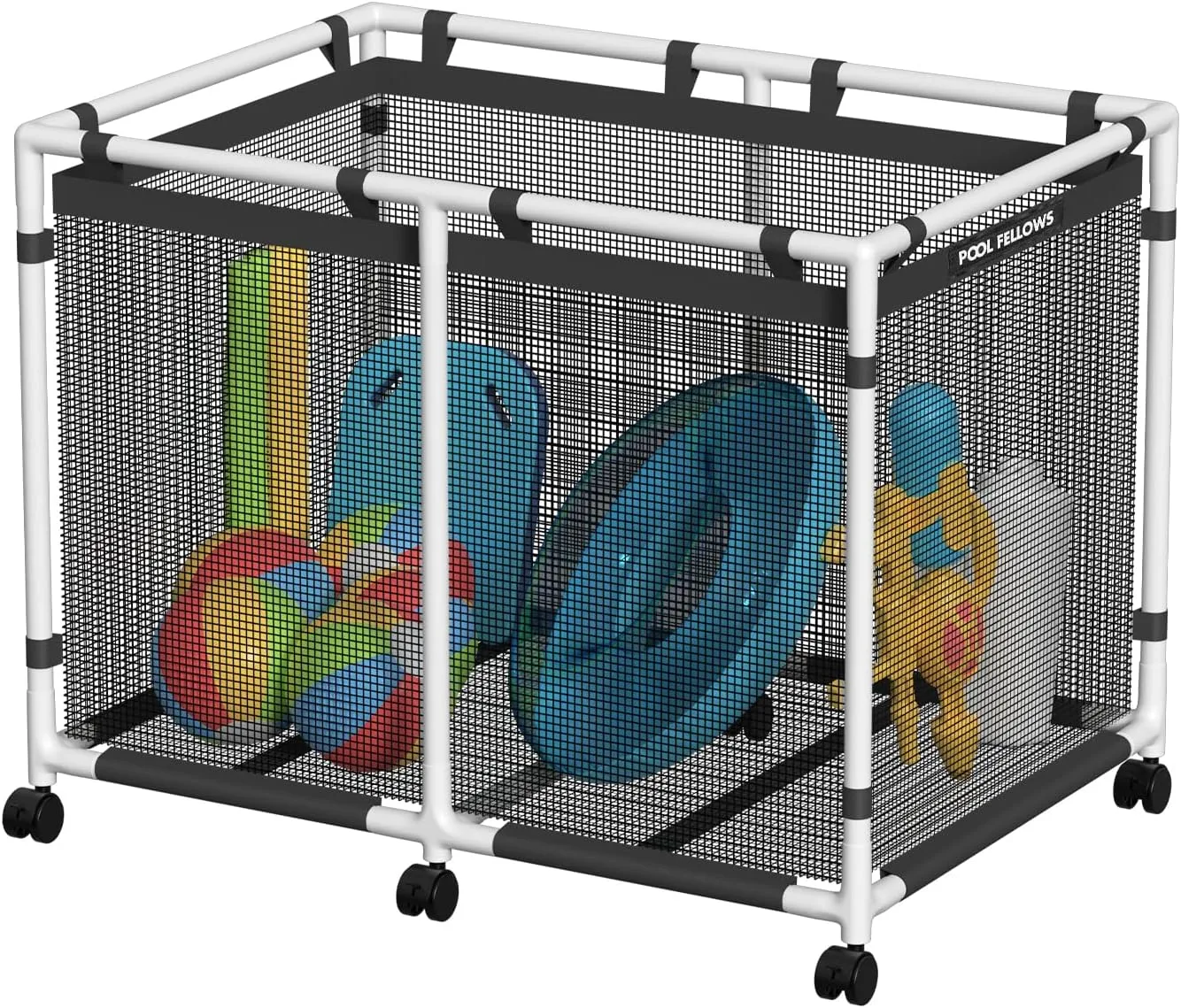 Pool Storage Bin, 142 Gallons, Holder for Noodles, Toys, Floats, Towels, Mesh Organizer for Swimming Equipments, Basic Plus Style