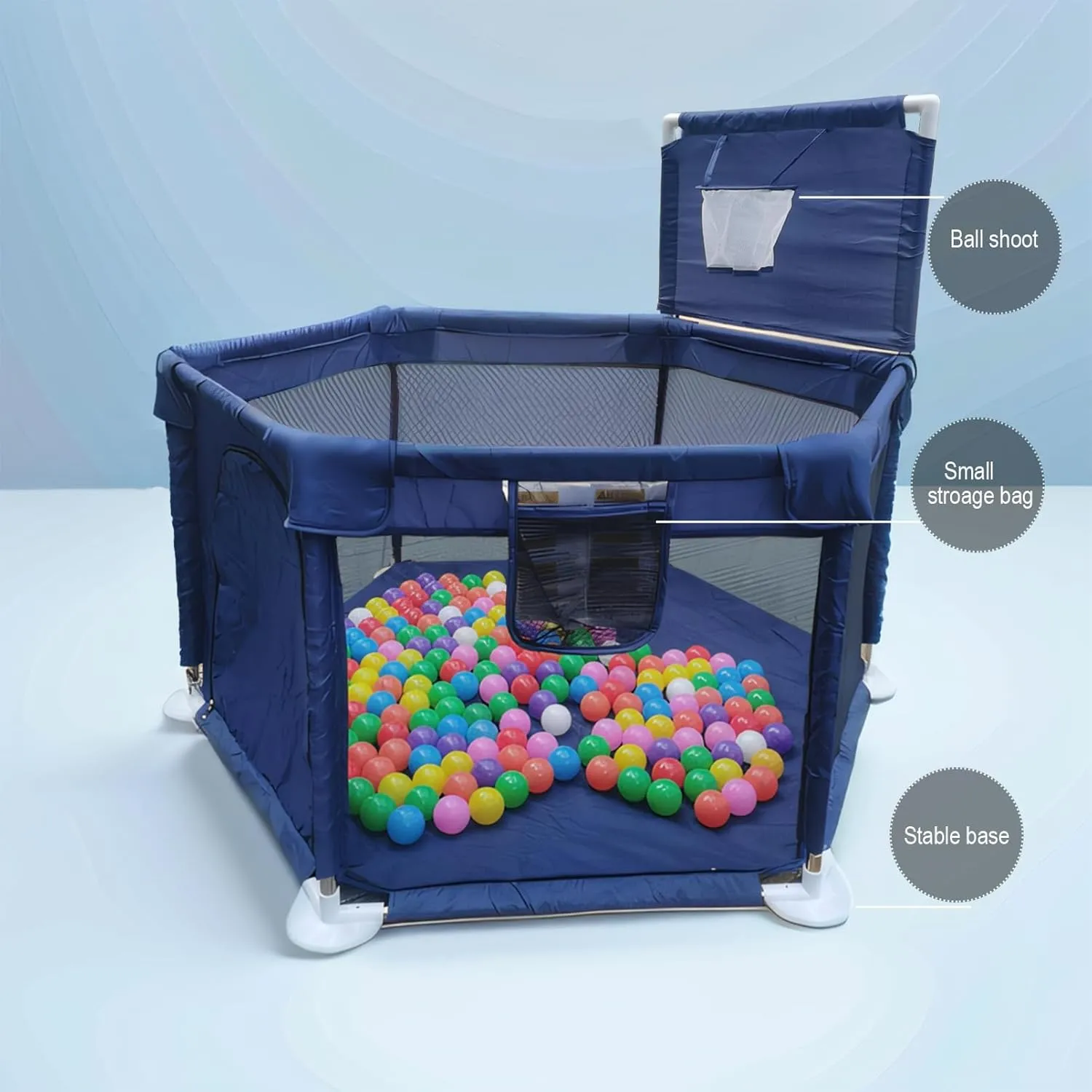 Portable Baby Ball Pit Playpen Playard Fence Playtent with Basketball Hoop Breathable Mesh for Indoors Outdoors Toddler Kids Large