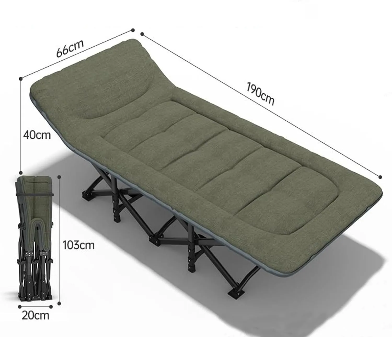 Portable Camp Beds for Adults with Mattress, Extra Wide Heavy Duty Sturdy Sleeping Cot PP Cotton Stable Structure Headrest for Home Office Nap, No Installation(Green)
