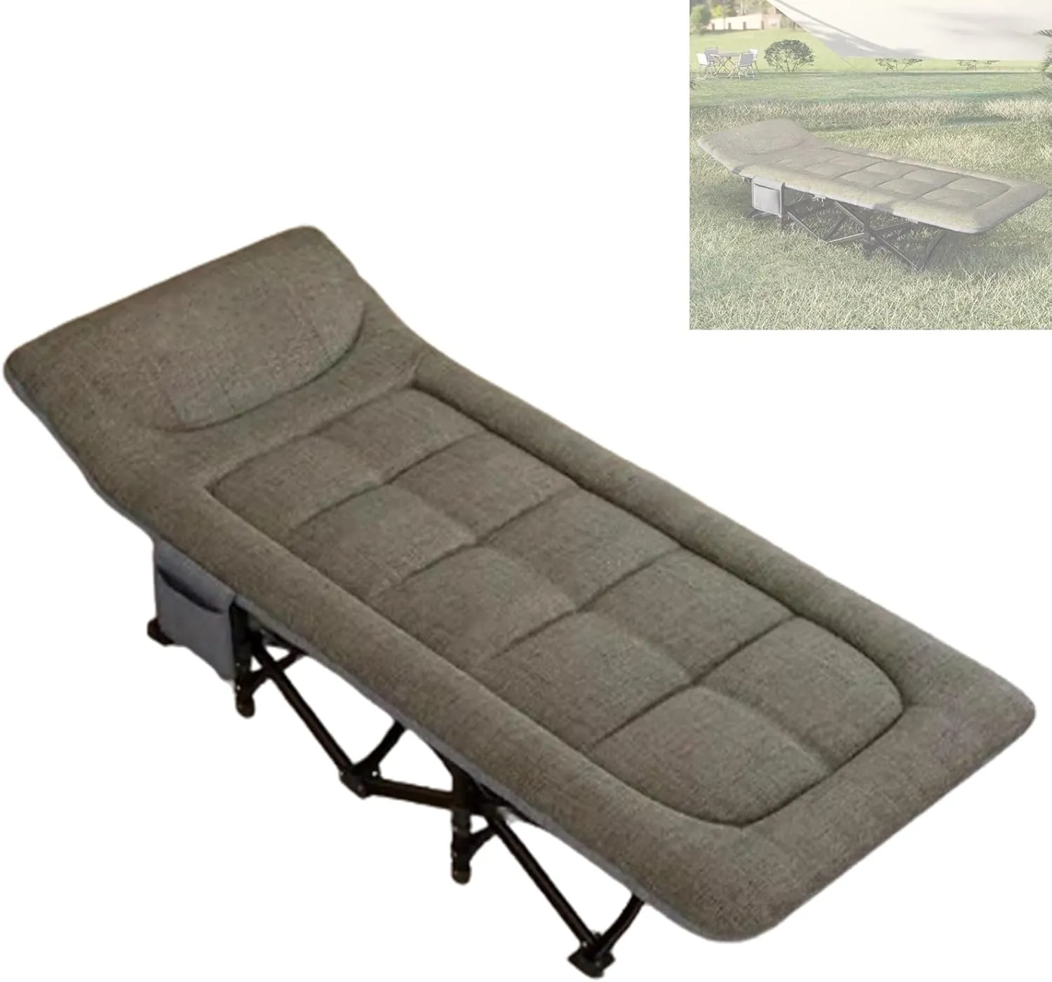 Portable Camp Beds for Adults with Mattress, Extra Wide Heavy Duty Sturdy Sleeping Cot PP Cotton Stable Structure Headrest for Home Office Nap, No Installation(Green)