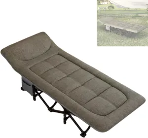 Portable Camp Beds for Adults with Mattress, Extra Wide Heavy Duty Sturdy Sleeping Cot PP Cotton Stable Structure Headrest for Home Office Nap, No Installation(Green)