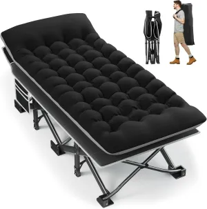 Portable Camping Cot, 32" Extra Wide Camping Cots for Adults with Thick Mattress, Heavy Duty Sleeping Cot Holds Up to 600LBS, Cots for Sleeping, Rv, Beach, Patio, Office Naps(Black)