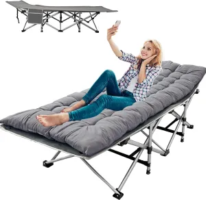 Portable Camping Cot, Extra Wide with Thick Mattress,Folding Bed Cot with Side Pocket,Folding Cot for Outdoor Camping/Office, Home Nap