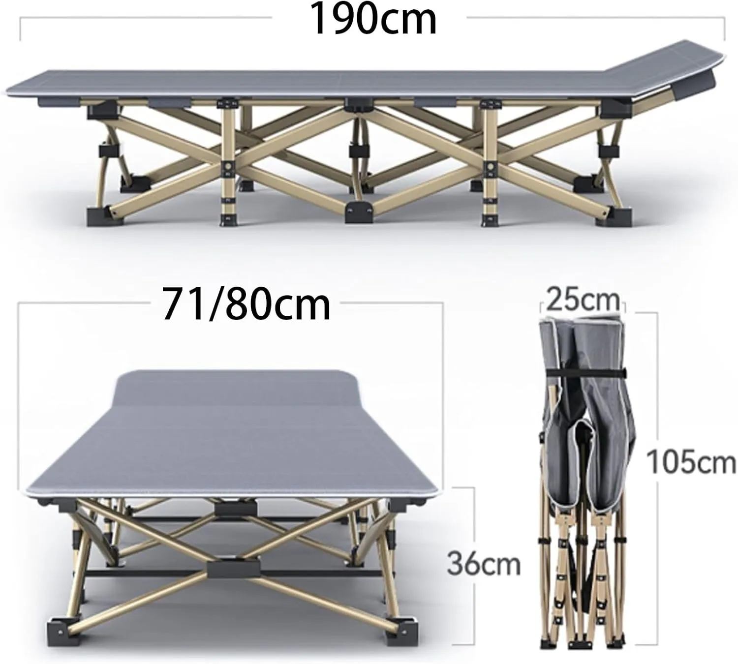 Portable Camping Cot for Outdoors, 71/80cm Extra Wide Folding Bed 1300D Oxford Sleeping Bed for Adults Comfortable Supports 330 Lbs, Indoor Office Nap and Beach(190 * 71 * 36cm)
